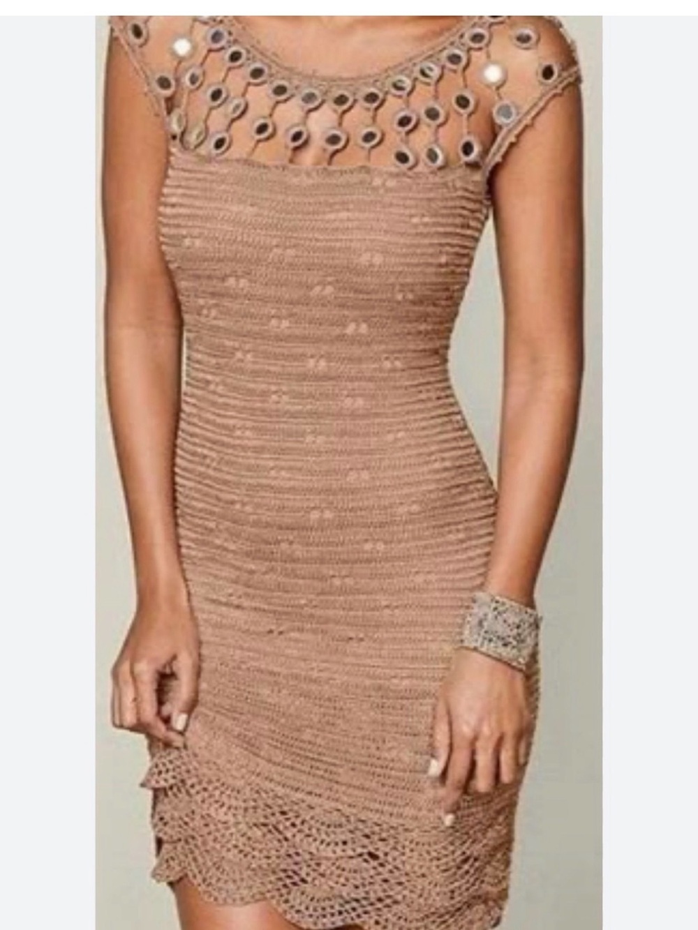 VENUS Taupe Crochet-Trim Bodycon Mini Dress